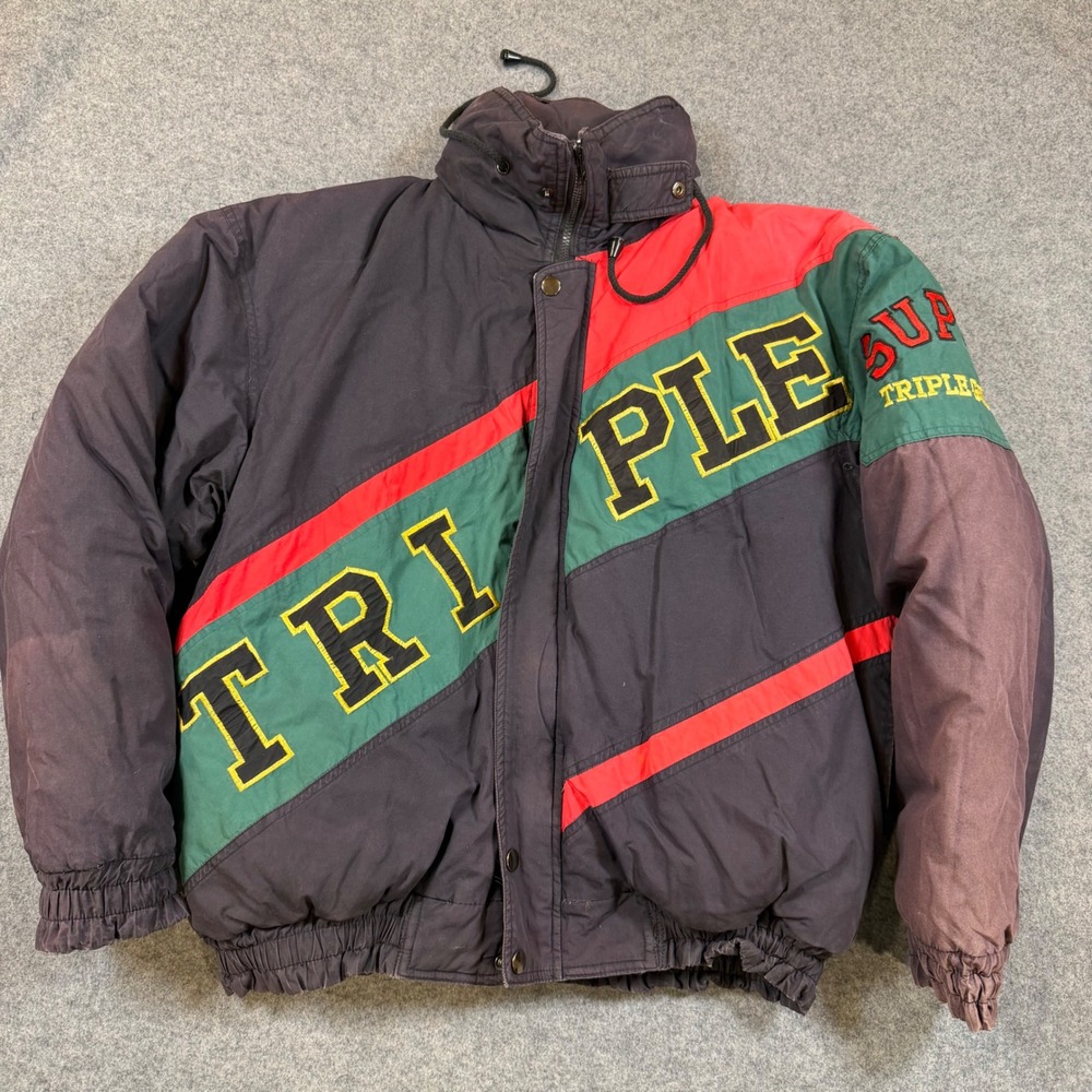Vintage Super Triple Goose Down Puffer Jacket Mens Small Colorblock Streetwear